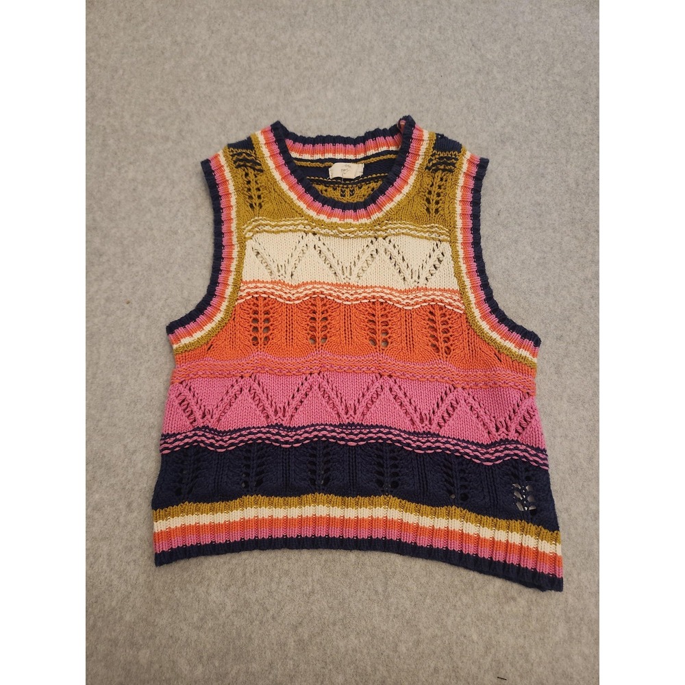 Entro Sweater Vest Womens Small Multicolor Chunky Knit‎ Rainbow Boho Cropped Top